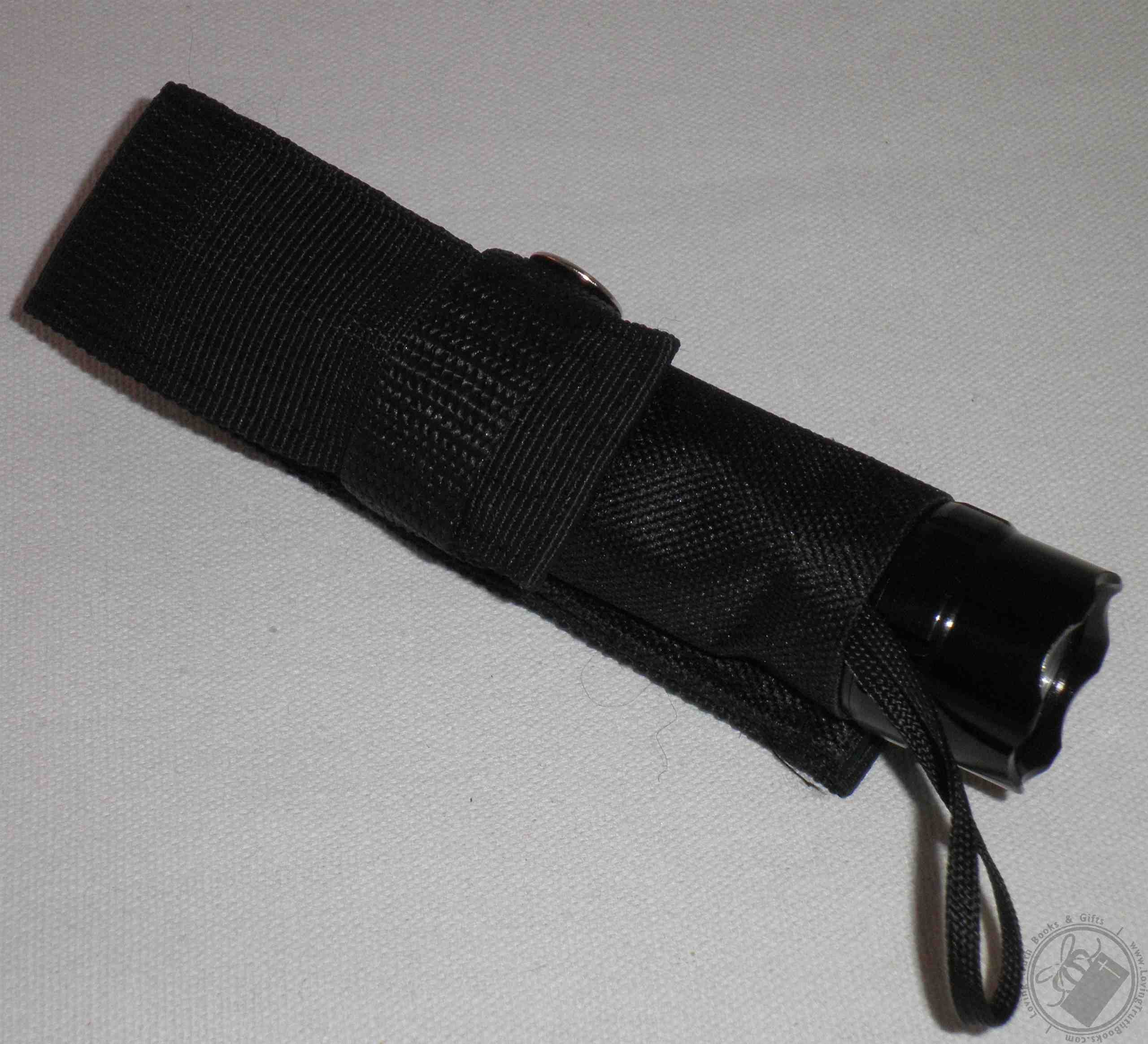 Black Nylon Tactical Flashlight Holster with Snap Retention by