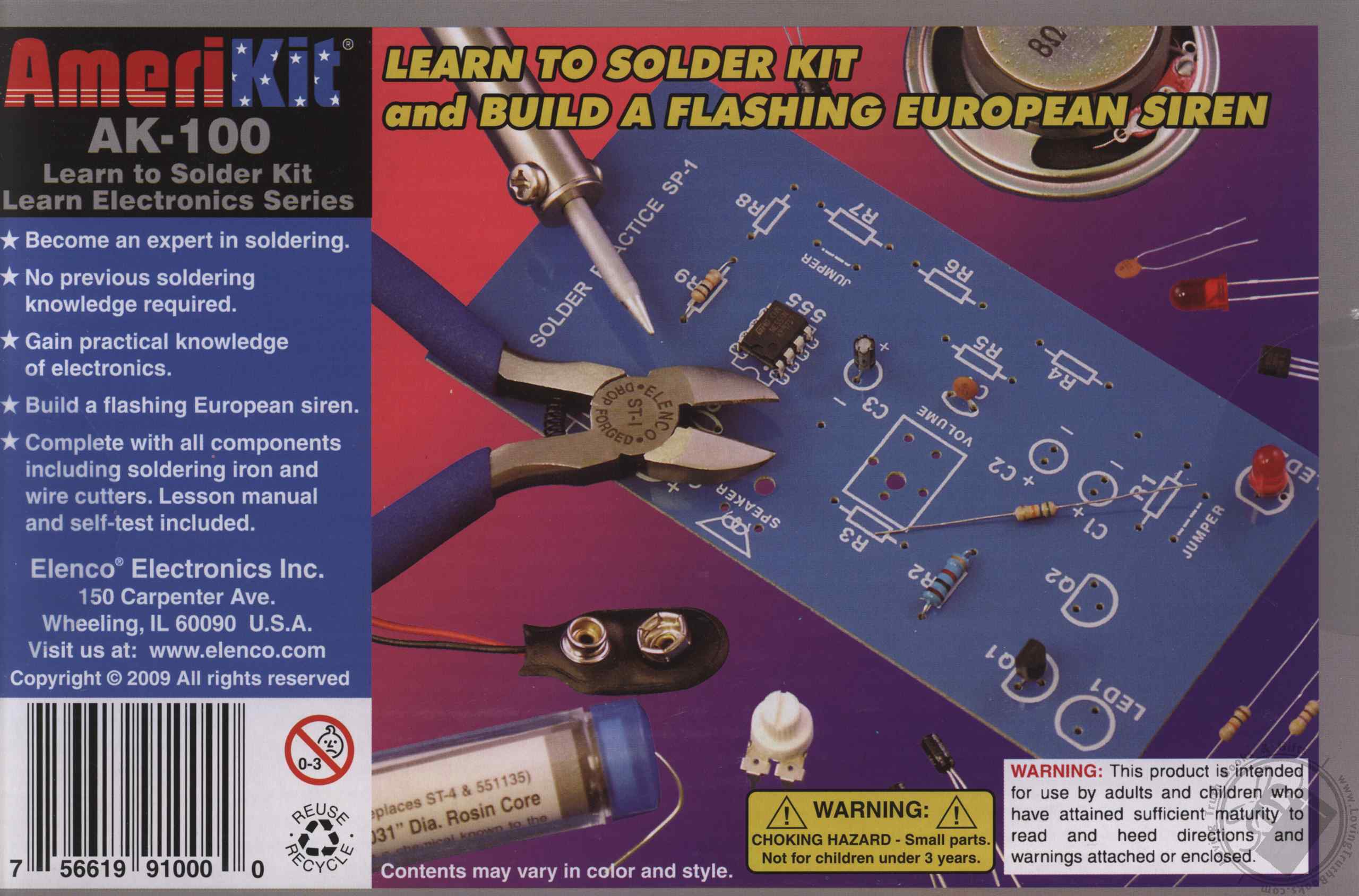 Elenco Ak-100 Beginner Learn to Solder Kit With Tools for sale online 