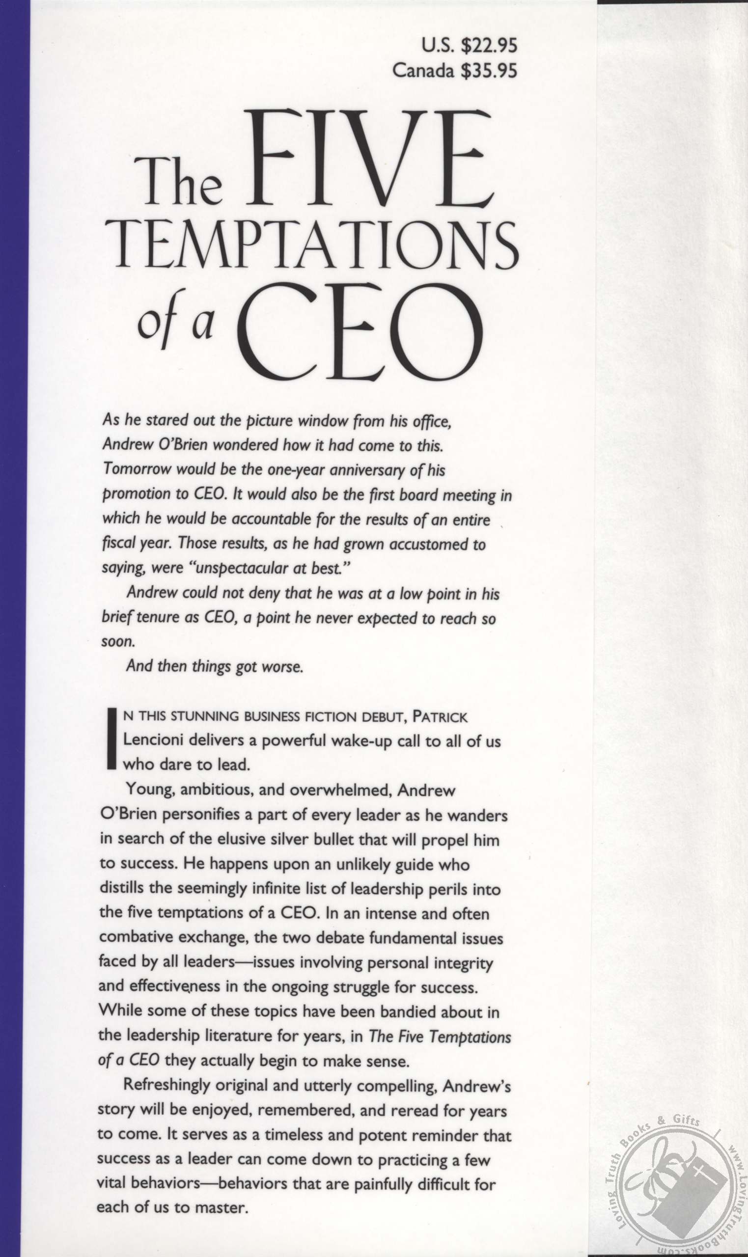 The Five Temptations of a CEO A Leadership Fable by Patrick Lencioni (Book / Hardcover) (Loving