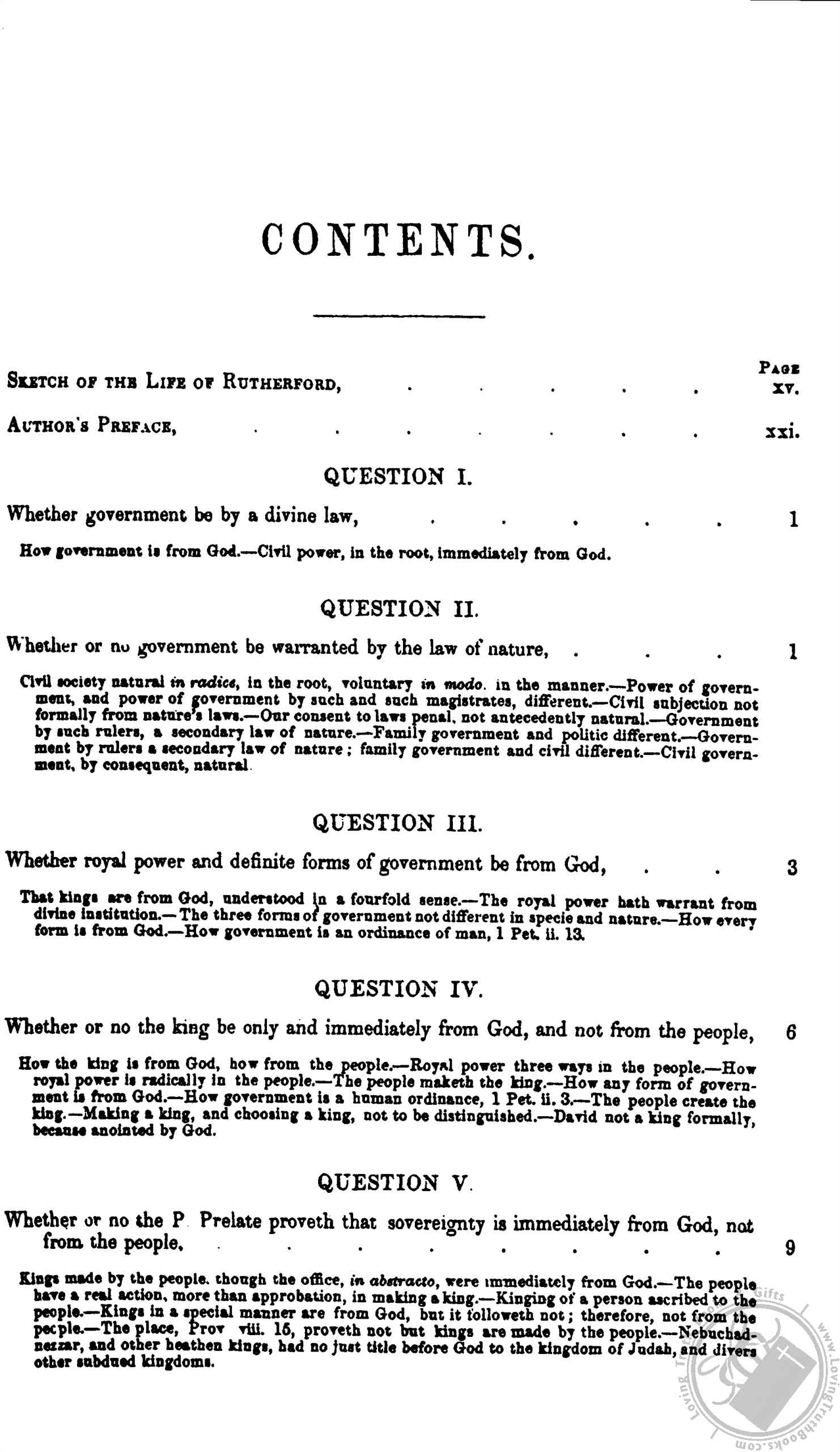 Lex, Rex or The Law and the Prince by Rev. Samuel Rutherford (First