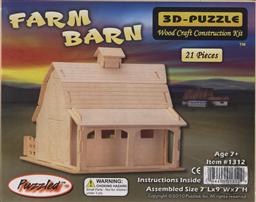 3-D Wooden Puzzle: Farm Barn (Wood Craft Construction Kit) 21 Pieces Ages 7 and Up,Puzzled Inc