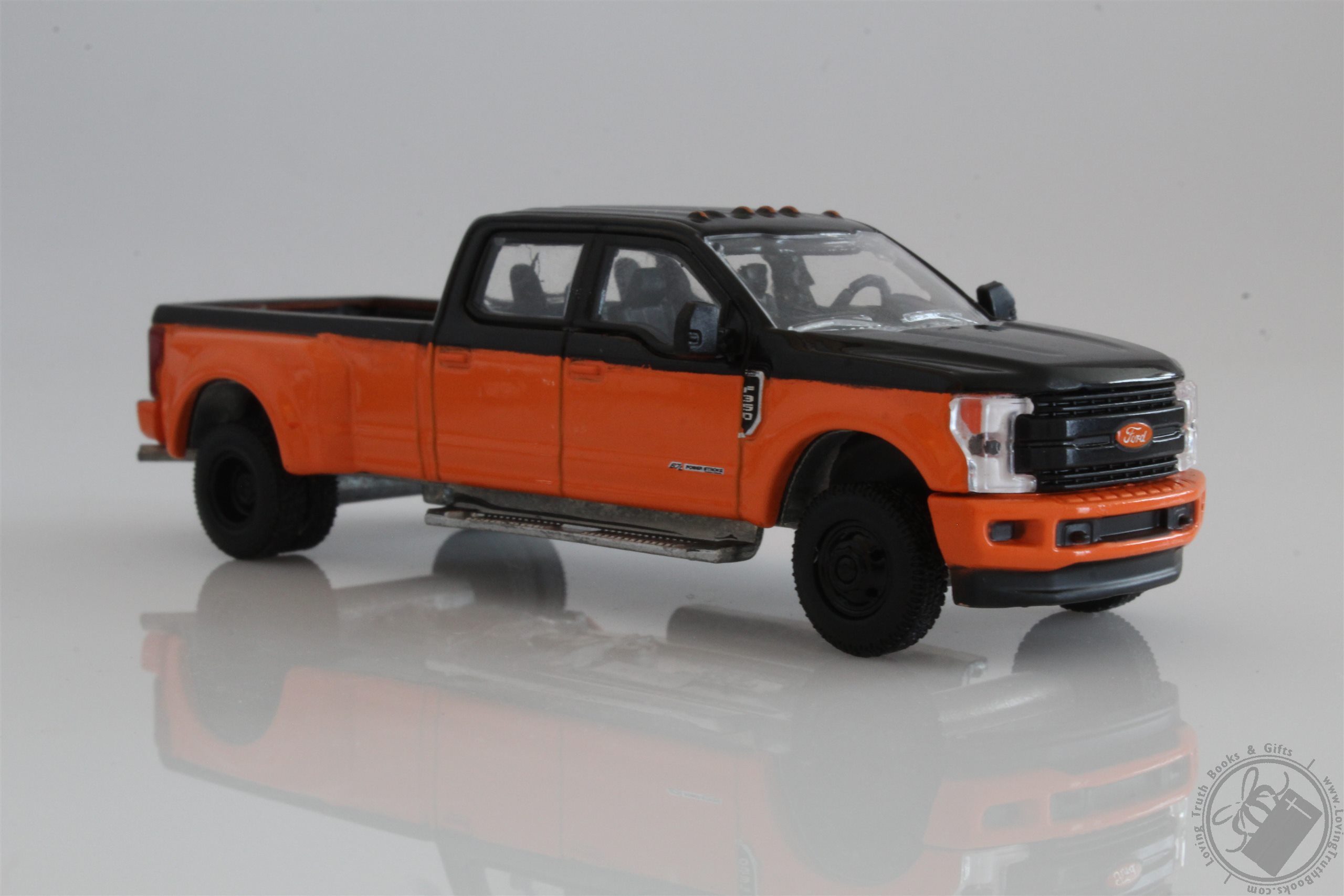 2019 Ford F350 Dually Pickup Truck Black & Orange 164 Scale Diecast