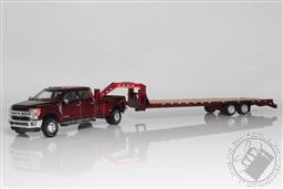 2018 Ford F-350 King Ranch Dually Pickup Truck, With Gooseneck Trailer 1:64 Scale Diecast Model F350 (Ruby Red),Greenlight Collectibles 