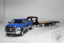 2018 Dodge RAM 3500 Dually Pickup Truck, With Gooseneck Trailer 1:64 Scale Diecast Model (Harvest Edition Blue),Greenlight Collectibles 