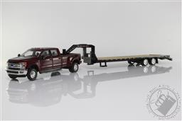 2018 Ford F-350 Dually Pickup Truck, With Gooseneck Trailer 1:64 Scale Diecast Model F350 (Ruby Red),Greenlight Collectibles 