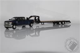 2019 Ford F-350 Dually Pickup Truck, With Gooseneck Trailer 1:64 Scale Diecast Model F350 (Blue Jeans),Greenlight Collectibles 
