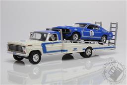 H.D. Trucks Series 15 - 1969 Ford F-350 Ramp Truck Ford Performance with 1969 Ford Mustang Boss 302 #1 Mustang Clubs Racing Team,Greenlight Collectibles 