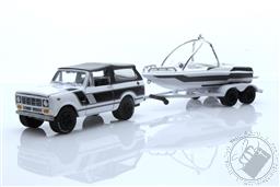 1969 International Scout II in White and Black with Malibu Boat and Trailer,Johnny Lightning