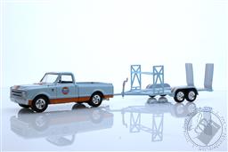 PREORDER Hitch & Tow Series 27 - 1968 Chevrolet C/K Shortbed Gulf Oil and Gulf Oil Tandem Car Trailer (AVAILABLE JAN-FEB 2023),Greenlight Collectibles