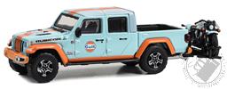 PREORDER Gulf Oil 2020 Jeep Gladiator Rubicon with 2020 Motorcycle (EMS Exclusive) (AVAILABLE APR-MAY 2023),Greenlight Collectibles