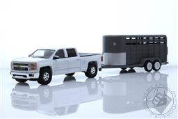 2014 Chevy Silverado With Gray Livestock Trailer - Top Shelf Replicas Exclusive Greenlight ,Greenlight Collectibles