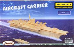 3-D Wooden Puzzle: Aircraft Carrier (Wood Craft Construction Kit) 170 Pieces Ages 9 and Up,Puzzled Inc